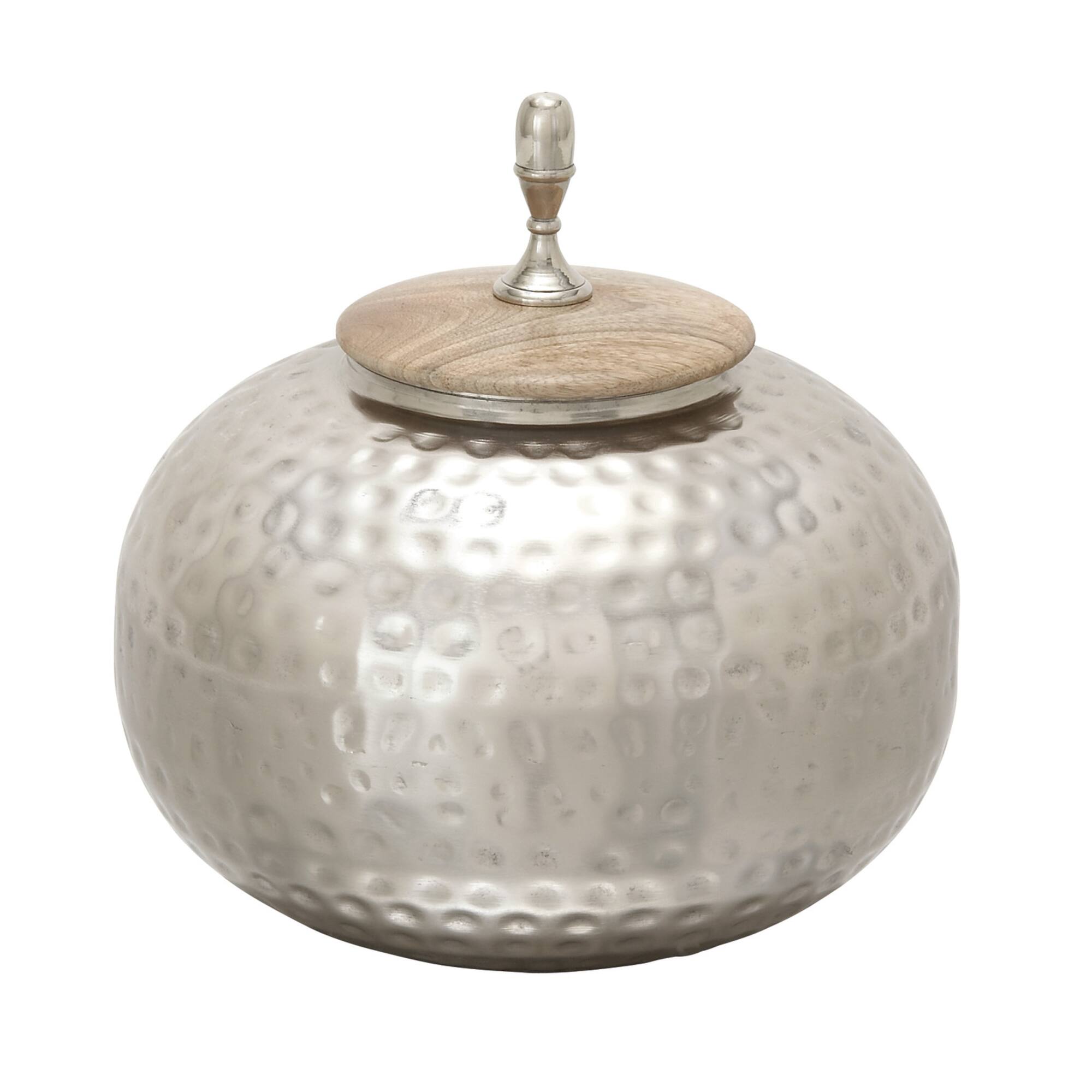 12" Silver Iron Contemporary Decorative Jar